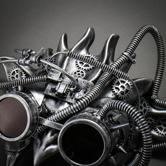 Steampunk Demon Devil Satan Masquerade Mask - Black Silver - Picture 4 of 4